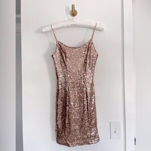 Lulu’s Rose Gold Sparkly Glitter Mini Dress Size XXS New Years Holiday Party